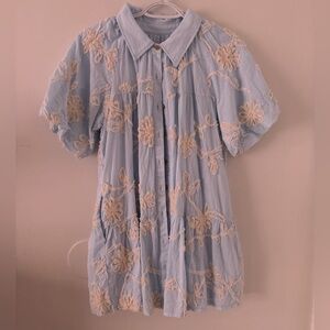 Blue Floral Embroidered Blouse